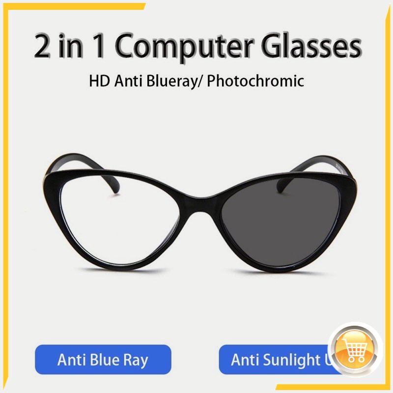 TOSERBA Kacamata Korea Wanita Kacamata Anti Radiasi PHOTOCROMIC pria Wanita Fashion Cat Eye retro flat Eyeglasses-1