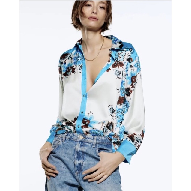 zara shirt satin printed