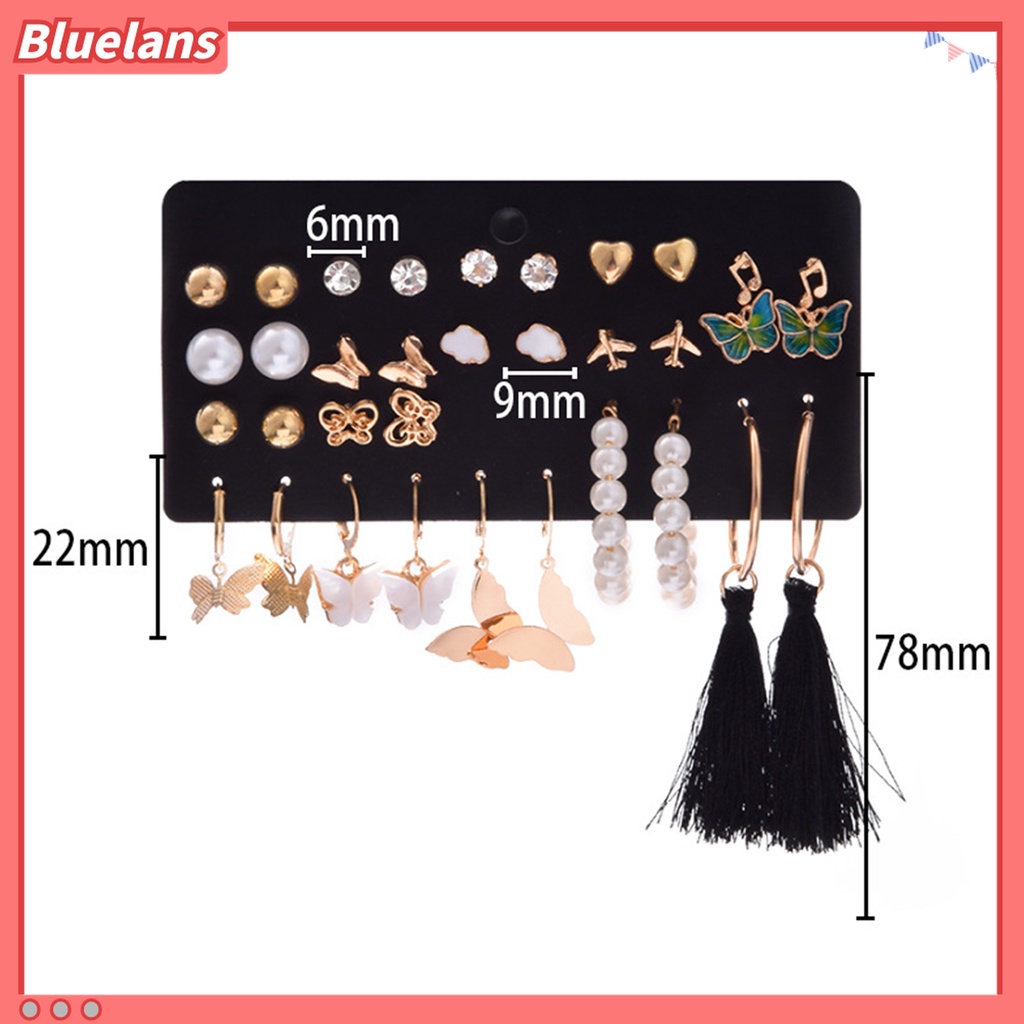 1 Set Anting Stud Rumbai Panjang Bentuk Kupu-Kupu Aksen Mutiara Imitasi Gaya Bohemian