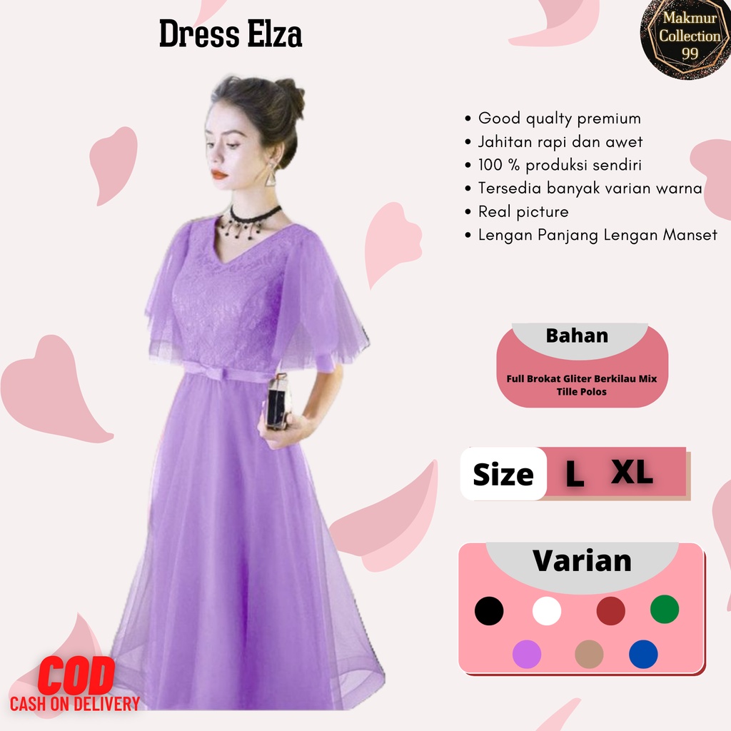 Dress Wanita Midi Terbaru Matt Brokat Glitter/Dress Elza Size  L-XL-XXL Cocok Untuk Acara Natal Dan Pesta Model Kekinian Viral