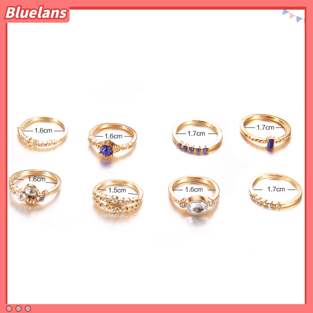 8pcs / Set Cincin Knuckle Midi Slim Hias Berlian Imitasi Untuk Wanita