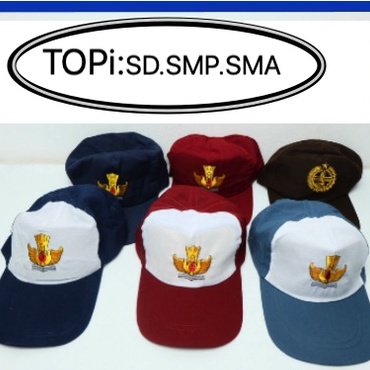 topi merah polos,merah putih,topi pramuka.SD topi.SMP.biru polos,biru polod.topi.SMA abu polos.abu p