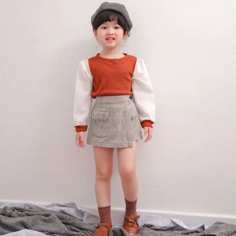 Atasan Anak Blouse Candy Alesha Longsleeve 2-5 tahun / Atasan Blouse Ballon Lengan Panjang Rib Knit Anak Perempuan 2-5 Tahun