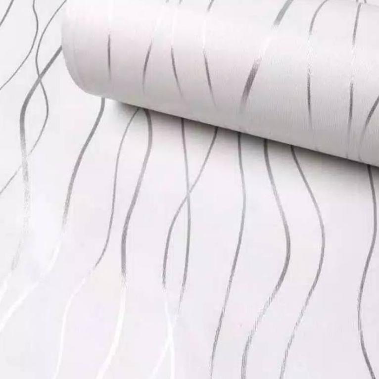 N4L3 Wallpaper Sticker Dinding Motif Salur Putih Polos Timbul GKG