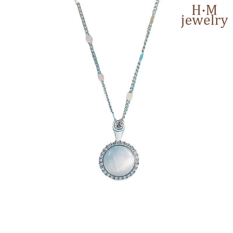 Kalung Rantai Dengan Liontin Batu Opal Bulat Geometris Untuk Wanita 2022