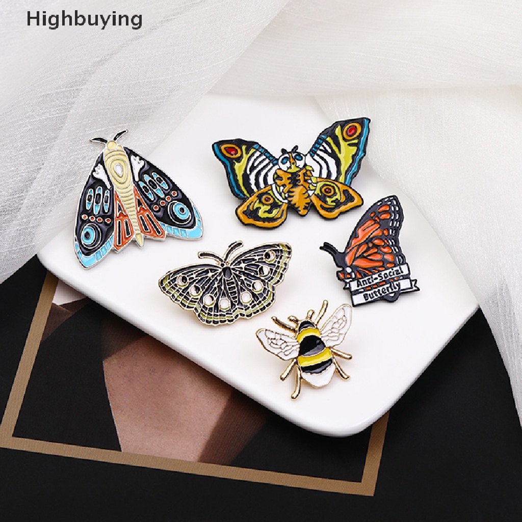 Bros Pin Enamel Bentuk Kupu-Kupu Lebah Lily of the Valley Warna Hitam Glory