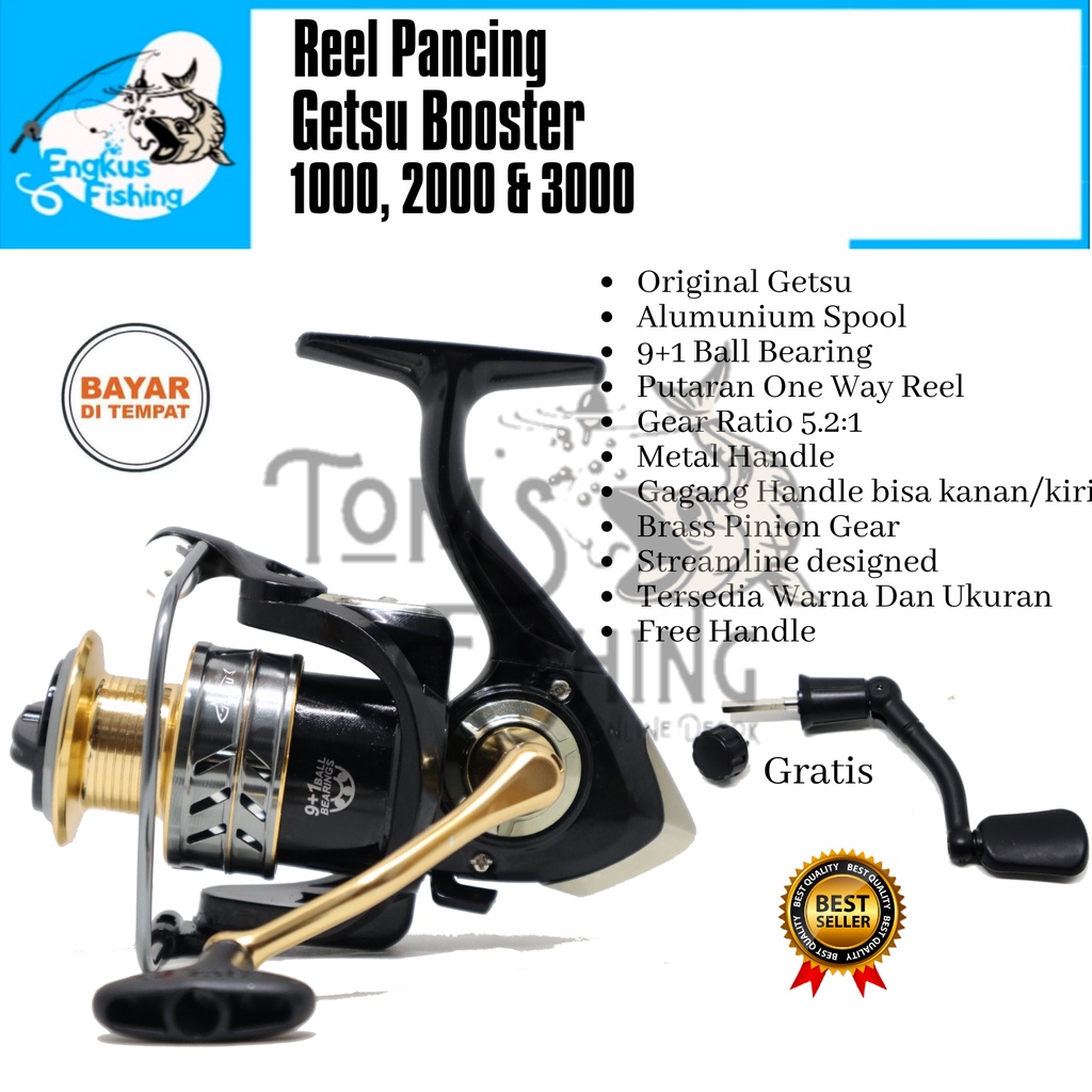 Reel Pancing Getsu Booster 1000, 2000 &amp; 3000 (9+1 Bearing) Bonus Handle One Way - Engkus Fishing