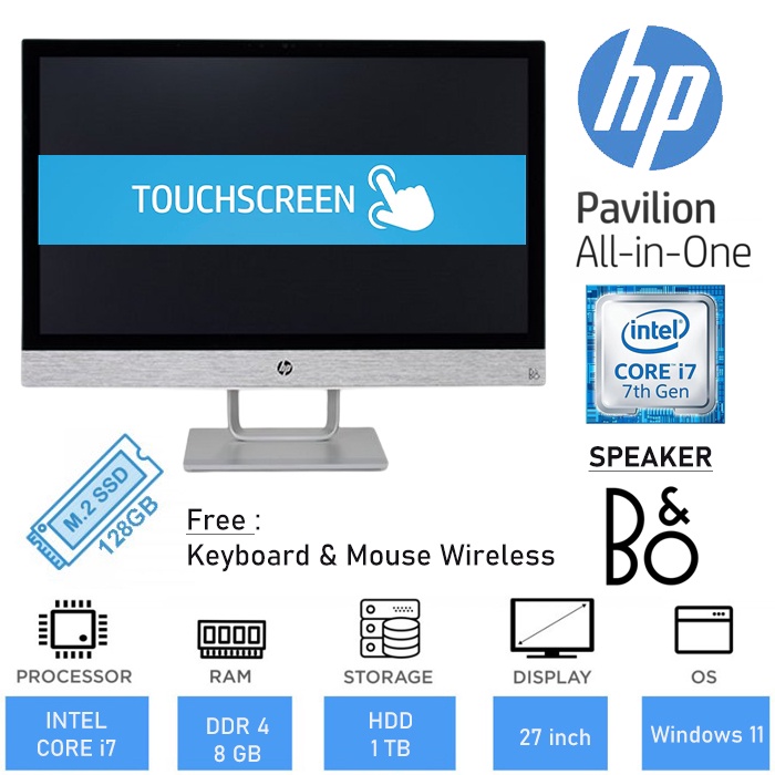 PC ALL IN ONE HP Pavilion 27 inch Touch Core i7-7700 8GB | 128/1TB Speaker B&O Play - Ex Display Pam