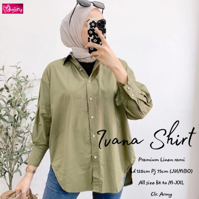 Atasan Tunik Wanita Lengan Panjang Depan Full Kancing.Tunik Premium Linen Rami Motif Polos