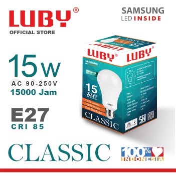 Lampu LED LUBY Classic 15 Watt Bohlam Bulb 15W W cahaya putih Cool Daylight CDL 6500K E27