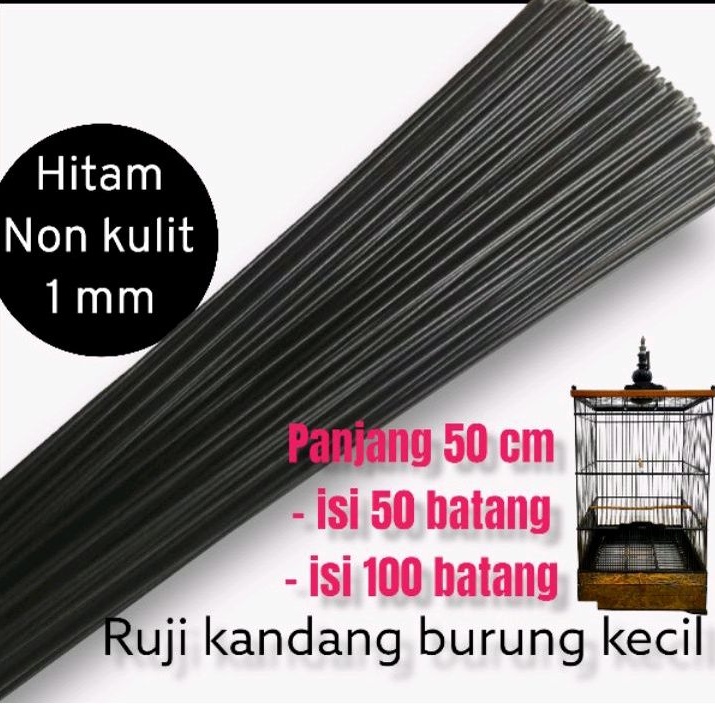 Jeruji Fiber Hitam Diameter 1 mm Batangan 50 cm untuk Kandang Burung Kecil Isi 50 atau 100 Batang