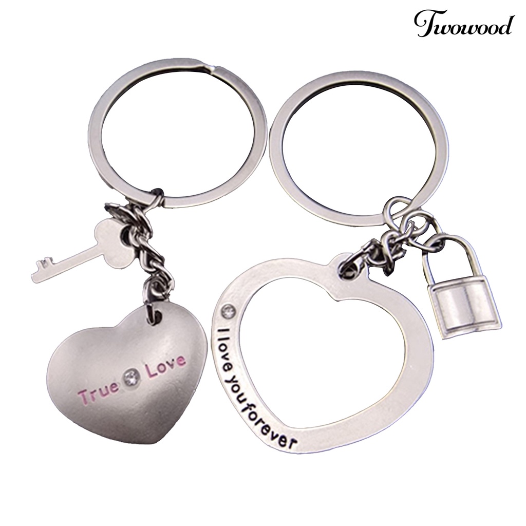 Twowood 1 Pasang Gantungan Kunci Bentuk Gembok Hati Untuk Hadiah Pasangan