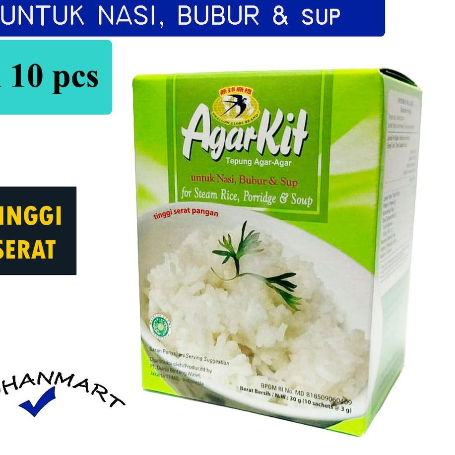 

Serbu sekarang--AGARKIT Swallow Globe Tepung agar agar untuk nasi bubur sup tinggi serat isi 10 sachet