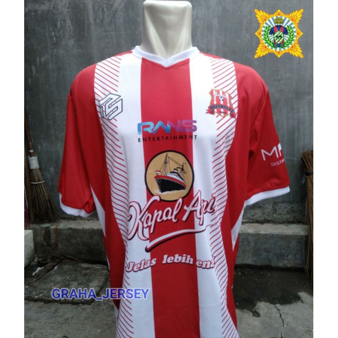 Jersey Deltras FC Sidoarjo Home 2022 - 2023 Liga 2 Merah Stripe Putih Printing Lokal