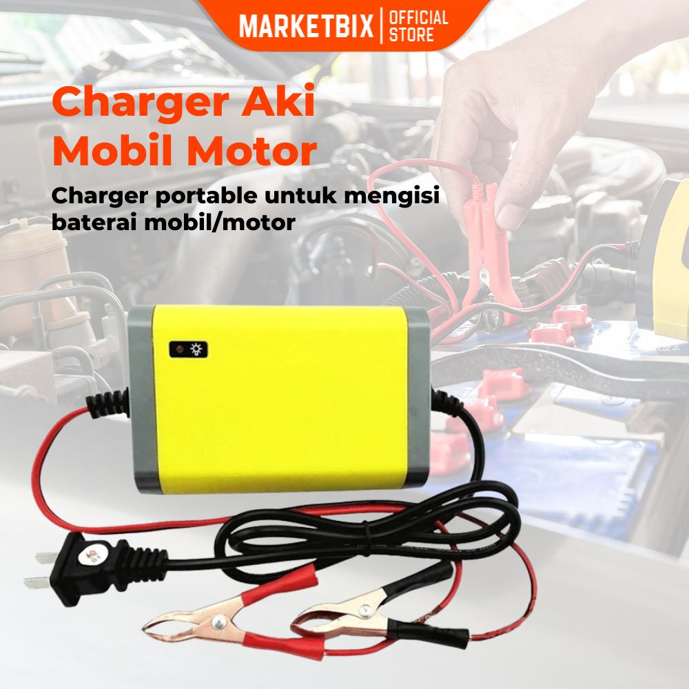 MARKETBIX Charger Aki Motor Mobil Carger Cas 12V 2A Kuning cas aki mobil