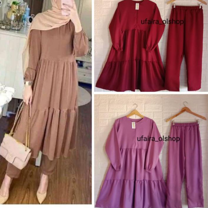 Best  Ufaira Fashion Store Afisa set setelan polo /size XXL,XL,L Pakaian wanita fashion muslim Setel