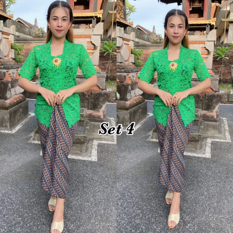Setelan kebaya brokat lengan pendek set rok lilit