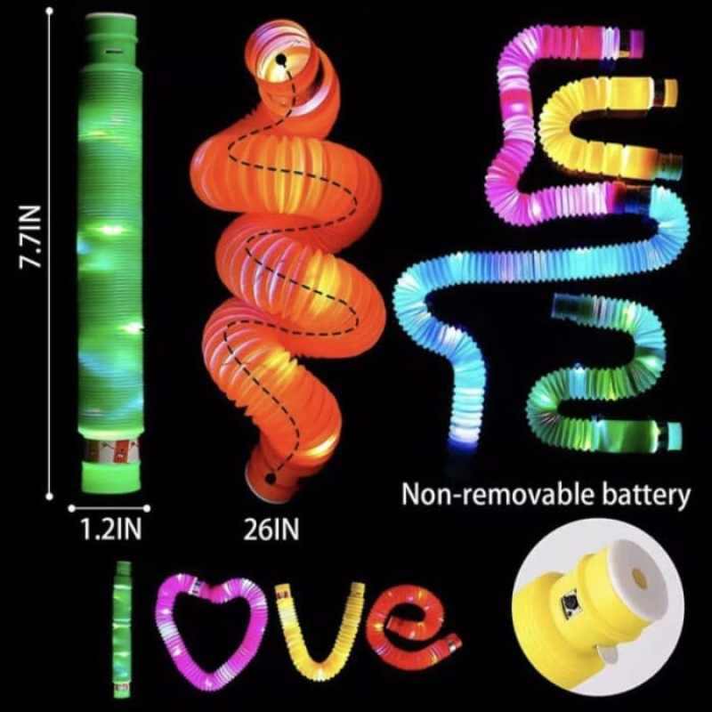 WD Mainan Pop Tube LED Pop Tubes LED Fidget Pop Tubes Sensory Toys Mainan Selang Anak