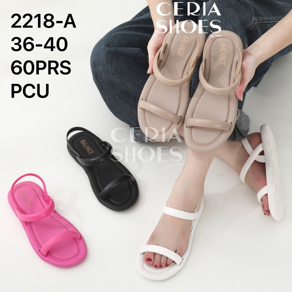 PVC Sandal Slop Tali Wanita Jelly Import Balance Bangkok Rubber Elastis Empuk Non-Slip 2218-A