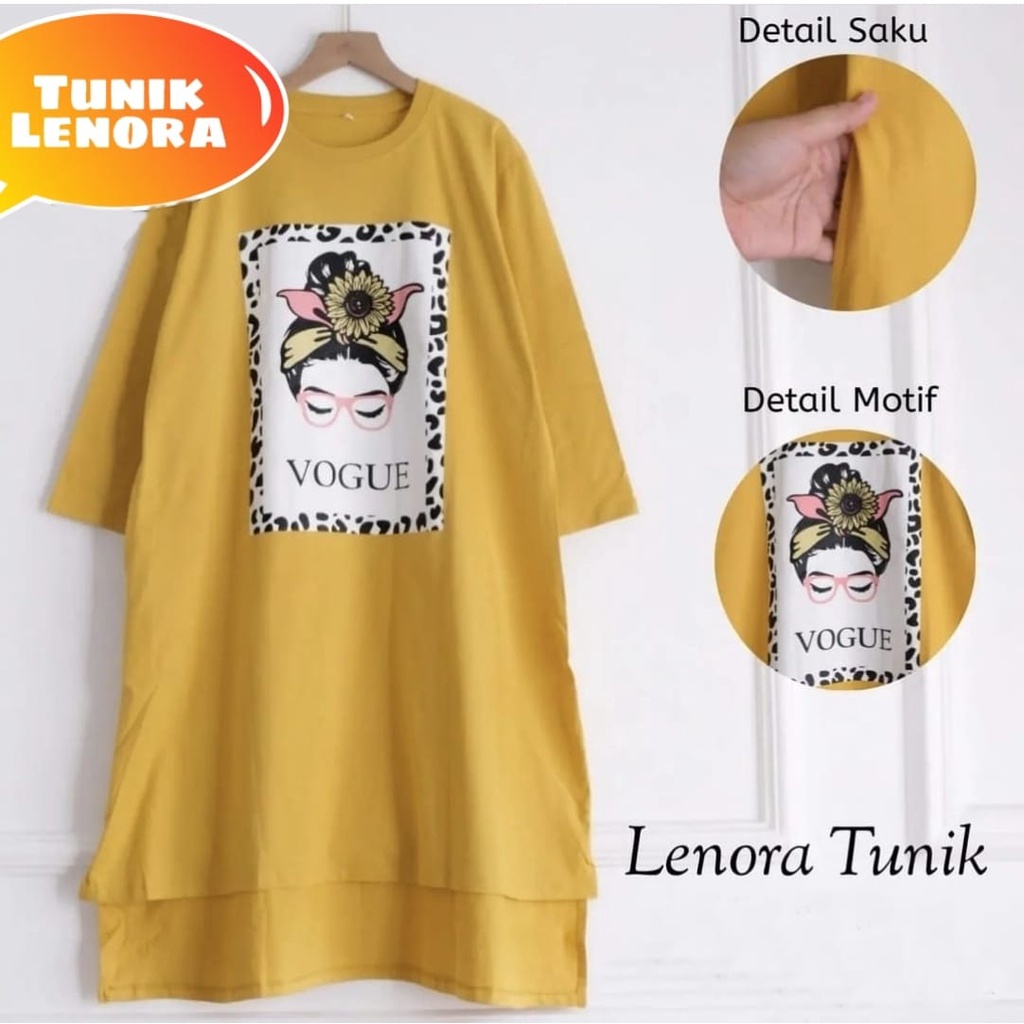 TUNIK LENORA FASHION PAKAIAN WANITA ATASAN BABYTERRY APLIKASI SABLON JUMBO BIGSIZE MR