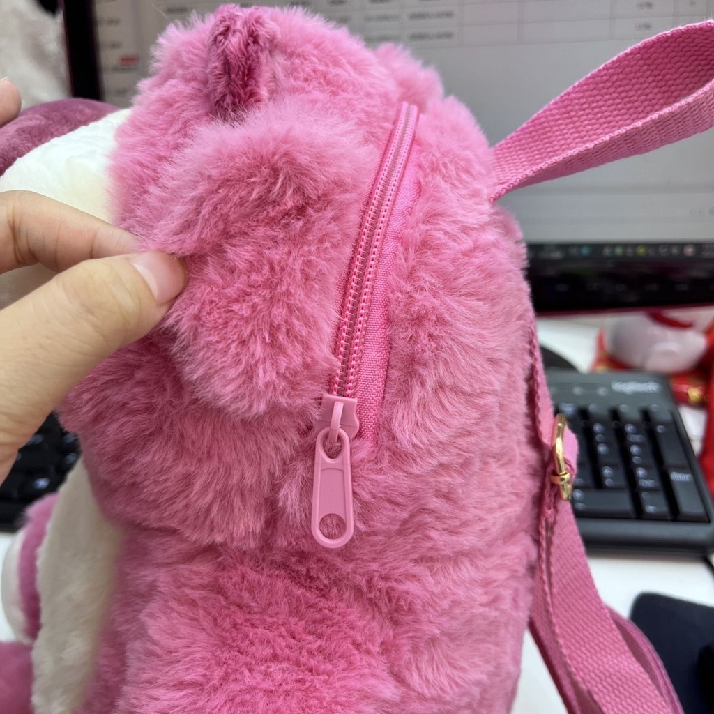 ∈Sera diimpor baru strawberry bear tiga dimensi tas sekolah ransel gadis menenangkan tas lipstik boneka mewah pas untuk anak-anak