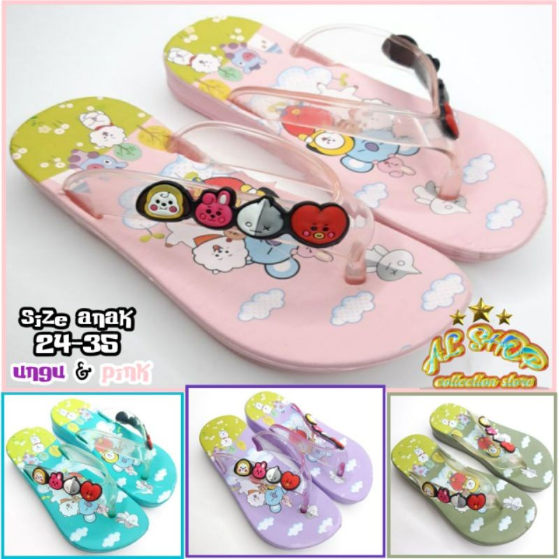 Sandal Jepit Anak Perempuan Motif Karakter BTS BT21 Murah Keren Ringan Rumah Nyaman Santai Dulux 393