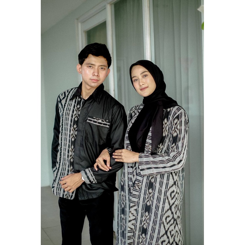 SETELAN ROK PAMELA TORAJA ABU &amp; KEMEJA PRIA TENUN KEISHAN.ID COUPLE KELUARGA