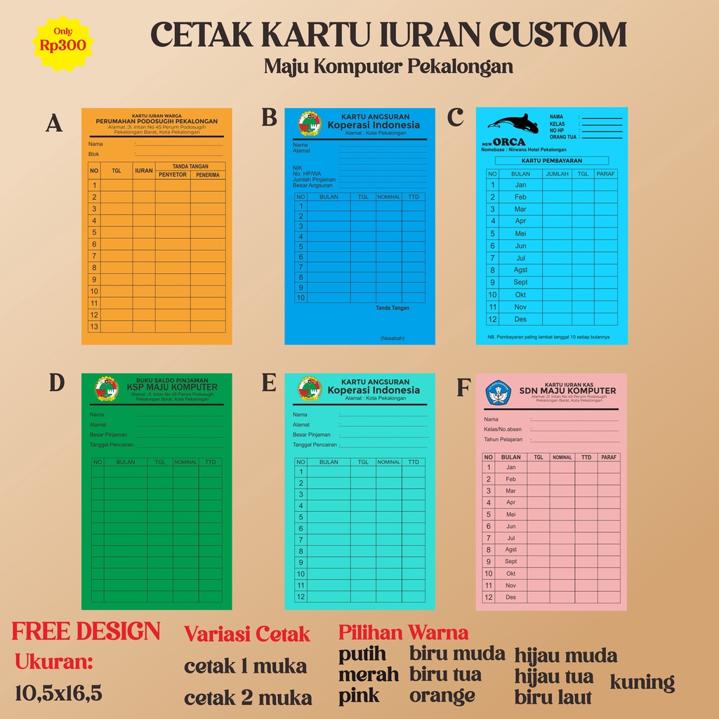 

KARTU IURAN / SPP/IURAN RT/IURAN SAMPAH/IURAN AIR/KARTU INFAQ