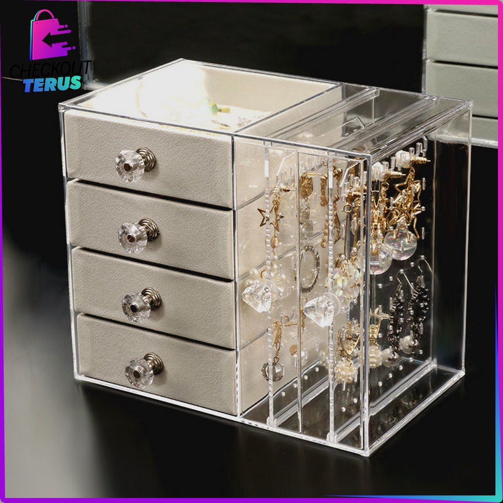 CT K136 Kotak Perhiasan Tingkat 4 Laci Rak Acrylic Organizer Anting Cincin Anti Debu soris Kalung Wanita Rak Kosmetik Multifungsi