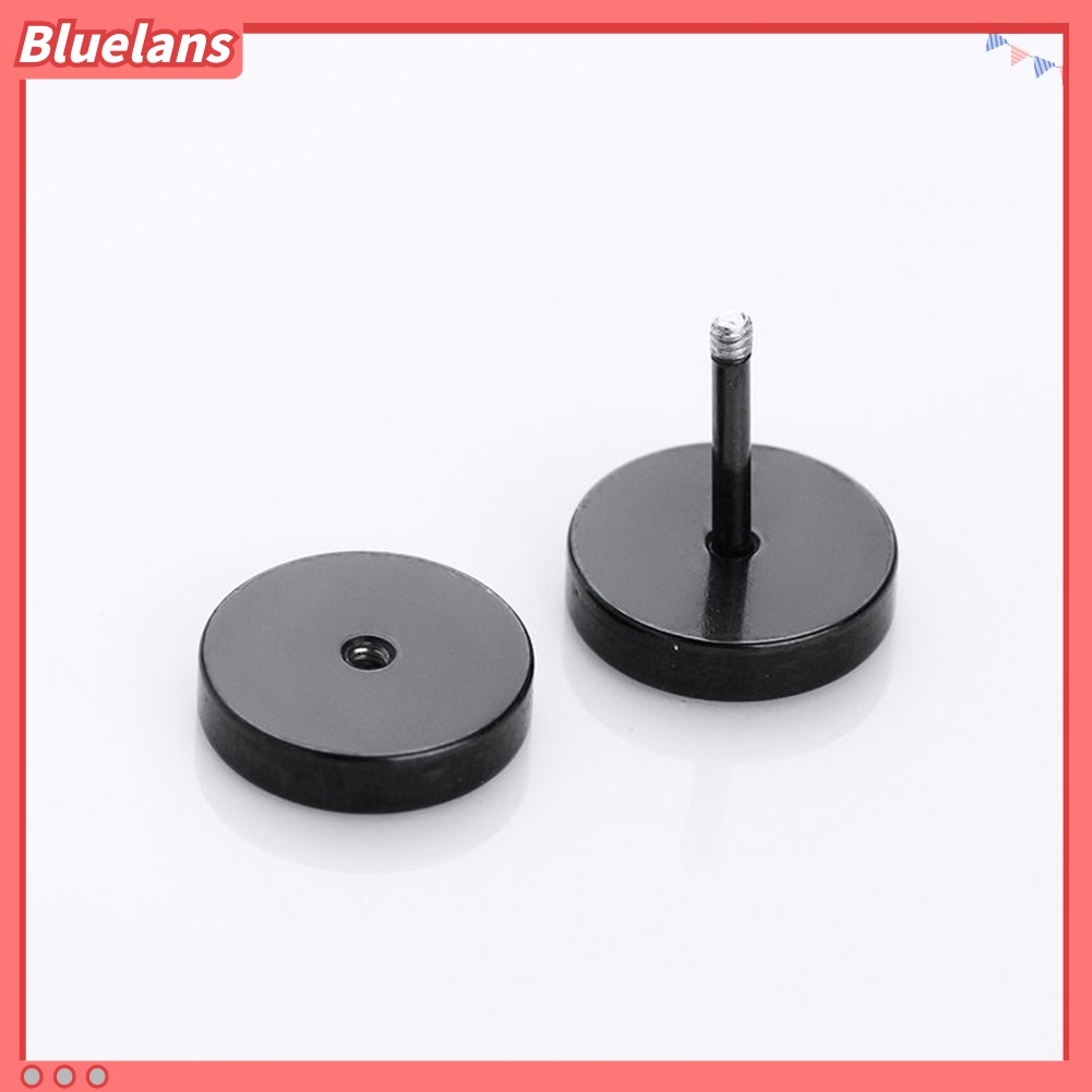 Bluelans Anting Stud Piercing Bentuk Bulat Bahan Stainless Steel Warna Hitam Ukuran 3mm - 14mm Gaya Punk Untuk Pria