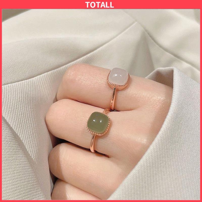 COD Cincin Giok Hetian Lapis Emas 18K Gaya Vintage Untuk Wanita Korea Fashion-Totall