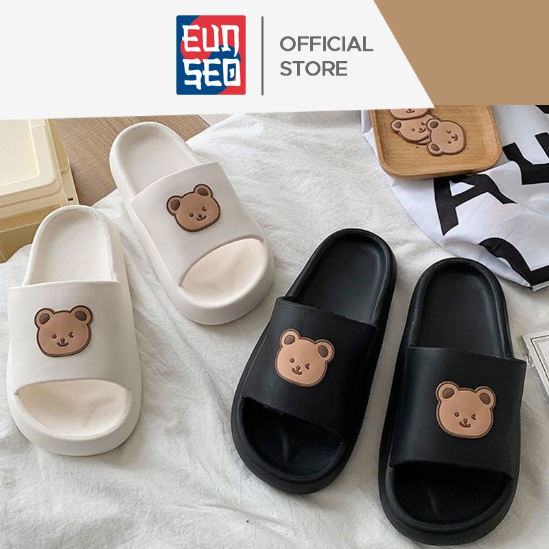 EUNSEO Sandal Wanita Motif Cute Bear Face Anti Slip Premium Fashion Korea