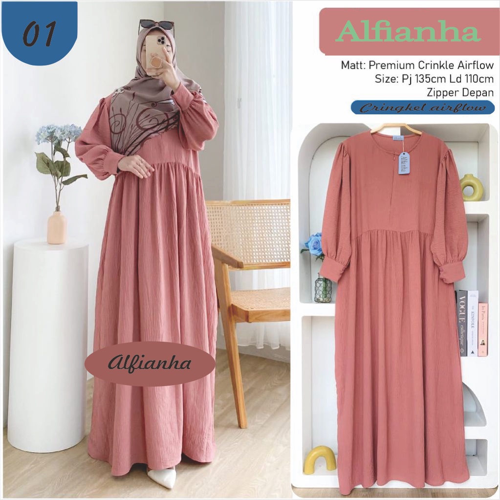 Hane Dress Polos Wanita Kekinian Crinkle Airflow Premium LD 110 By Alfianha