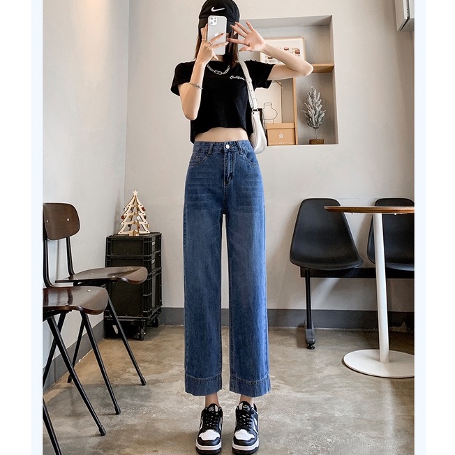 Highwaist  Loose Kasual Jeans Wanita  Kulot Celana Denim Wide Leg Jeans