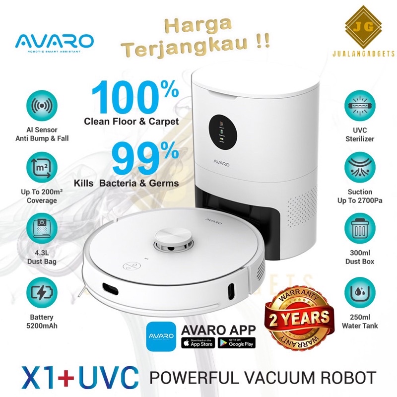 AVARO X1 - Robot Vacuum Cleaner - Garansi Resmi Robot Vacuum Cleaner Avaro X1 Sapu Pel Vakum with Auto Empty Station