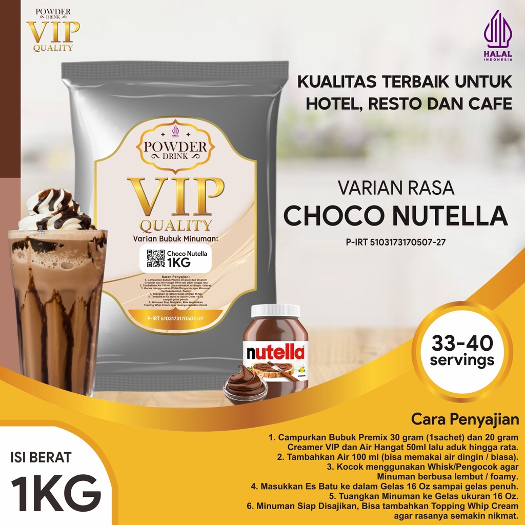 

Bubuk Minuman Kualitas VIP Rasa Choco Nutella 1 Kg Coklat Nutella Bubuk Minuman Kelas VIP Boba Drink Powder