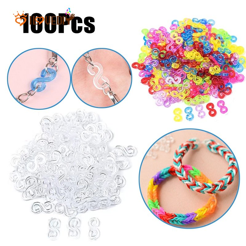 100 Pcs Klip Kait Gelang Kalung Bahan Plastik Karet Akrilik Warna-Warni