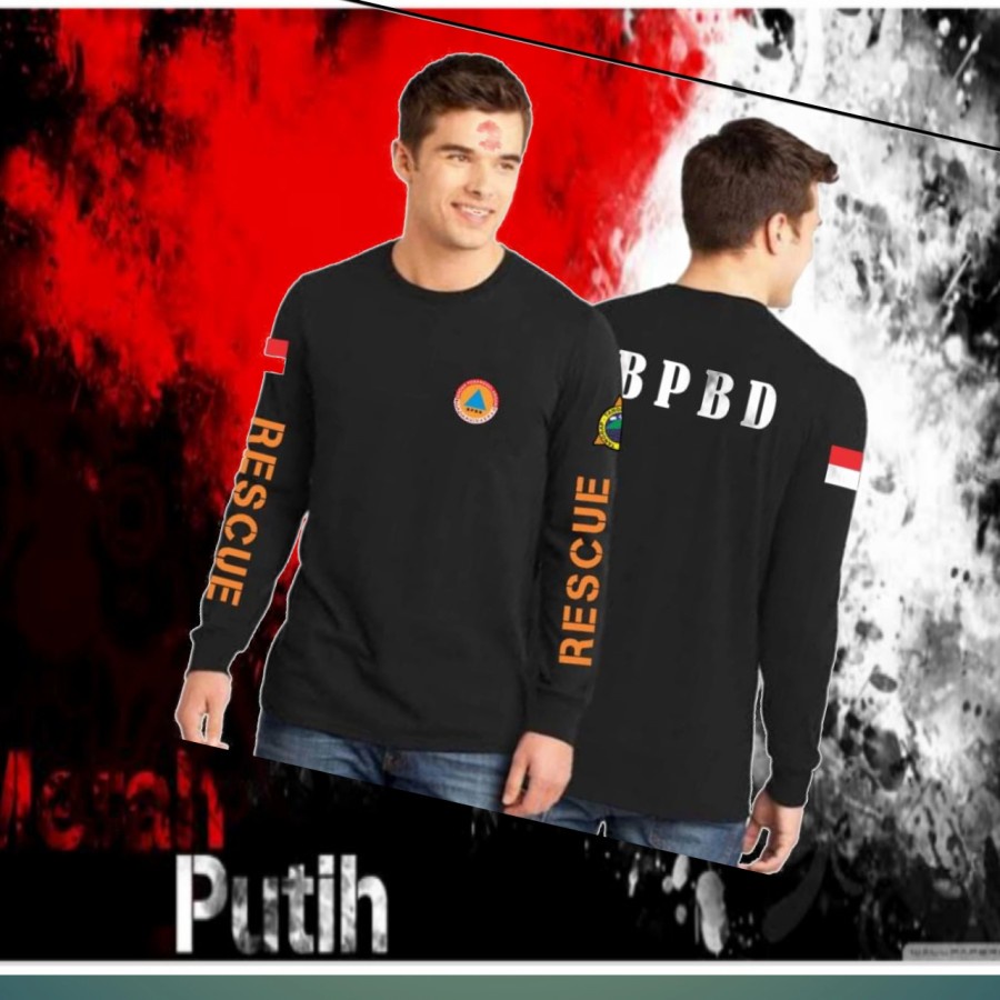 Kaos Tshirt Distro Cottun Pria/ Wanita BPBD Tangan Panjang