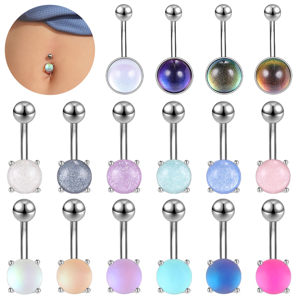 1pc Cincin Tindik Perut Bentuk Bulat Bahan Stainless Steel Warna Permen 14G