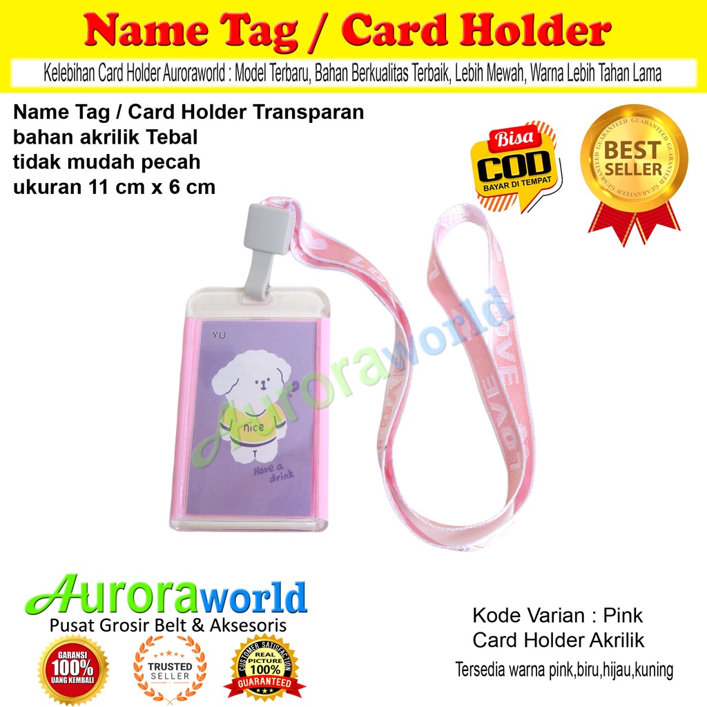 Auroraworld  Name Tag ID Card Holder Gantungan Kartu Nama Gantungan Tali Kartu Akses Kantor MRT Busway Lanyard Card Holder