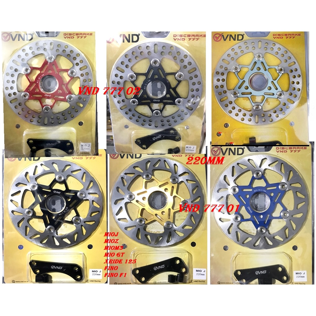 DISC BRAKE VND 220MM MIOJ-MIOGT-MIOZ-MIOS-MIOM3-FINO-XRIDE 125 CAKRAM VND FLOATING ANTI PANAS PLUS BREKET UKURAN 220MM