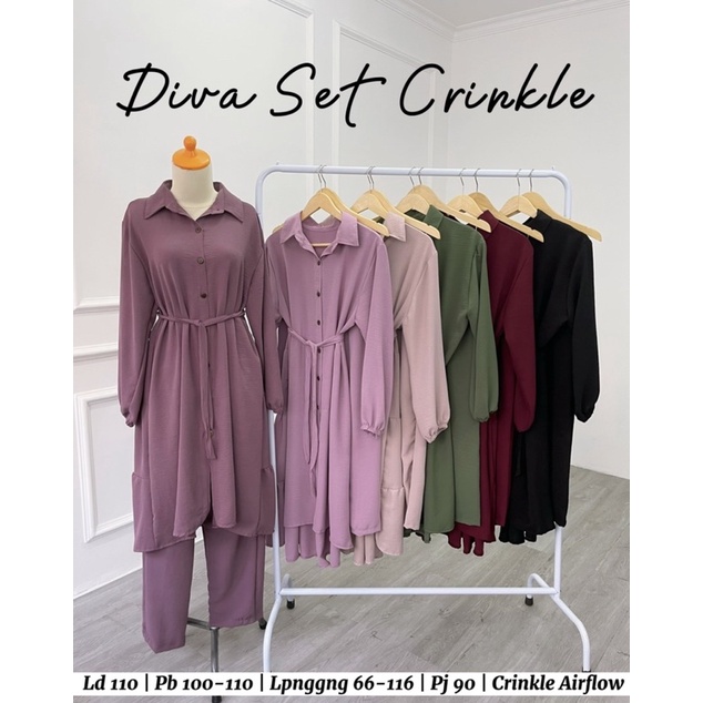 DIVA SET STELAN CELANA LONG TUNIK CRINKLE KANCING BUSUI BUMIL ALL SIZE FIT TO XL KARET MELAR GROSIR