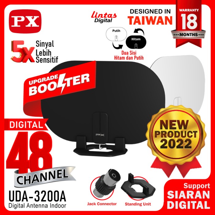 Antena TV Digital Indoor Dinding DVB T2 + Booster PX UDA-3200A