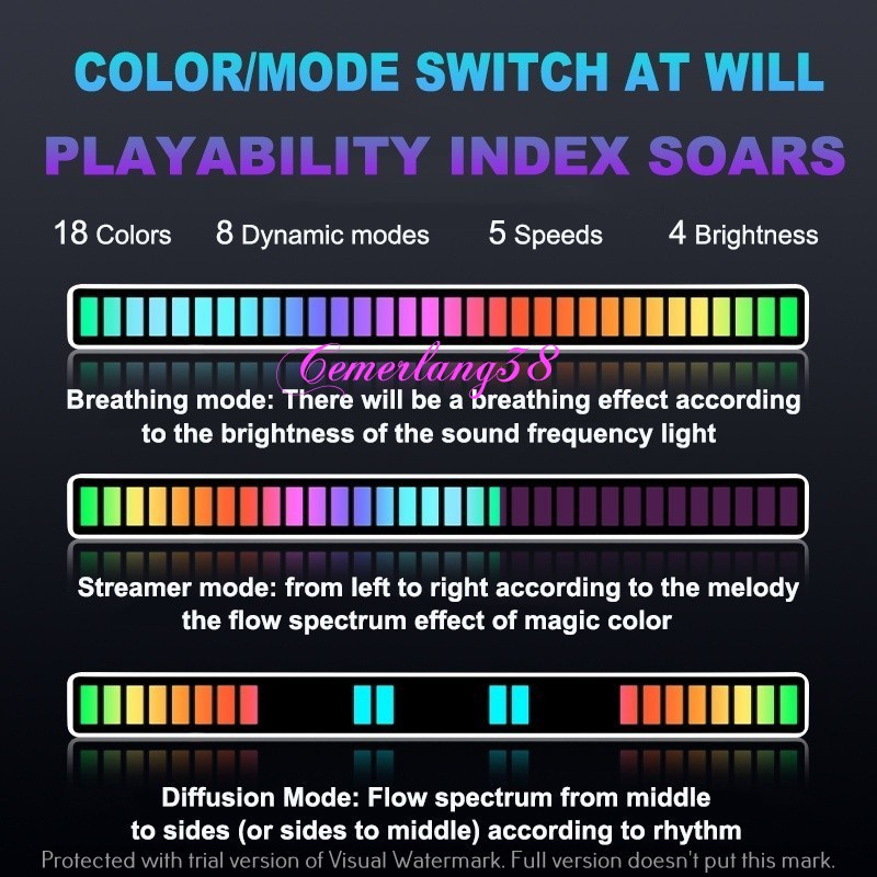 Lampu LED RGB Voice Sound Control Audio Spectrum Indicator Bar Rythm Hitam