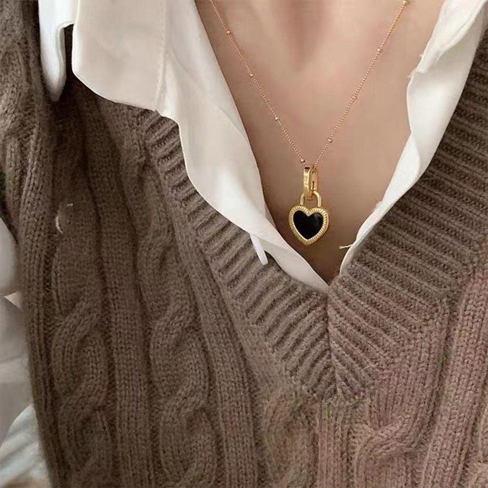 Agustina Kalung Hati Kepribadian Temperamen Vintage Untuk Gadis Dua Sisi Hadiah Pesta Liontin Kalung Keren Wanita Necklace