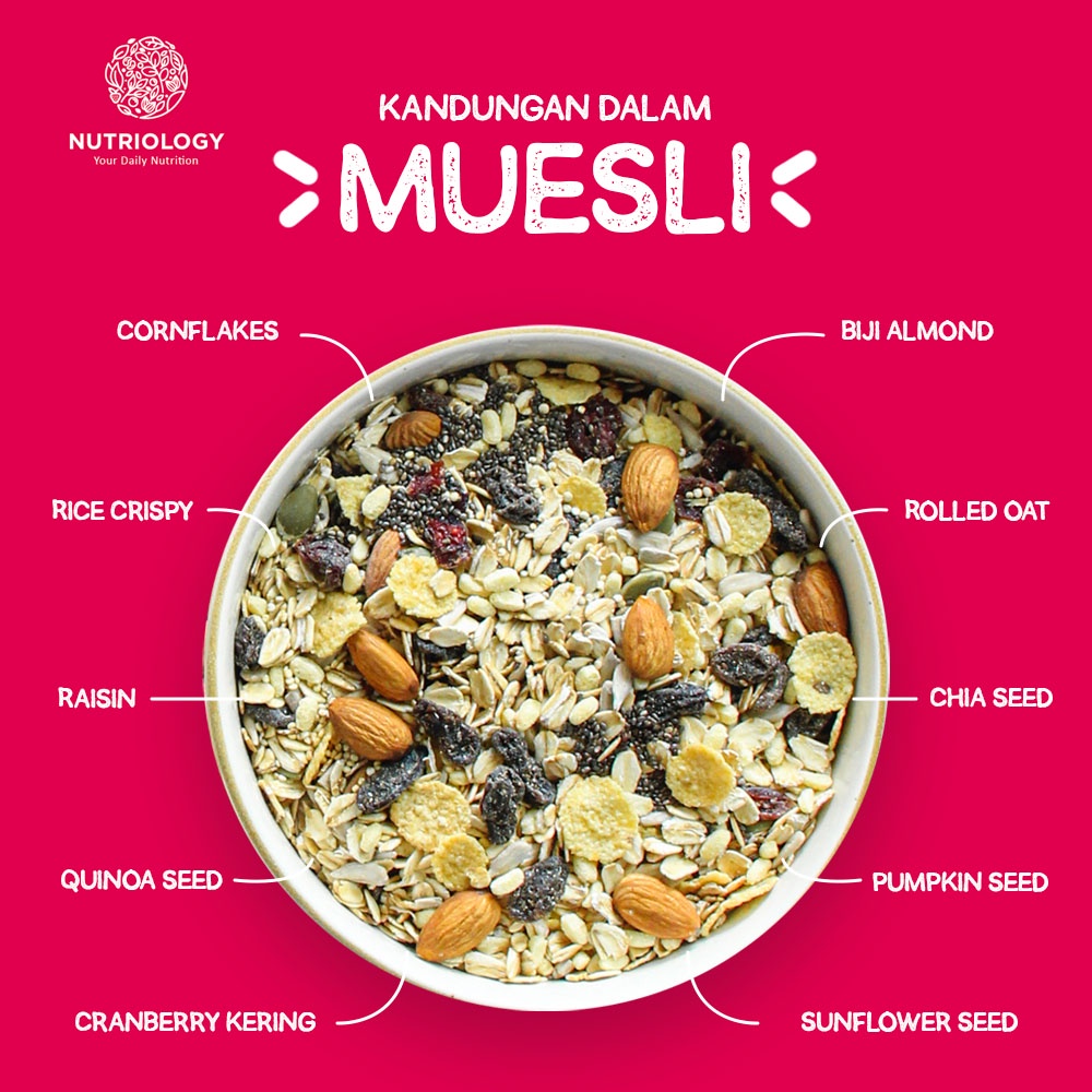 Muesli Fruit seed Nutriology 500 gr Sereal Diet Sehat Sarapan Praktis Murah Bergizi Premium Alami Oatmeal