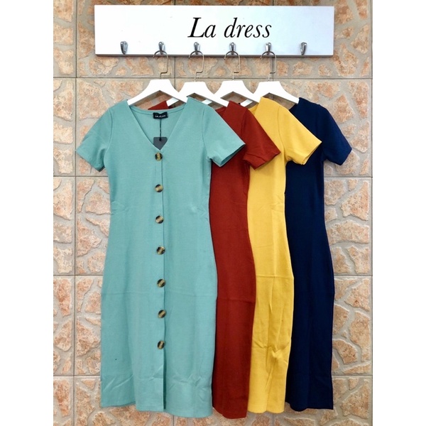 DRESS LA DRESS MODEL V NECK VARIASI KANCING IMPORT BANGKOK (DRLD346)