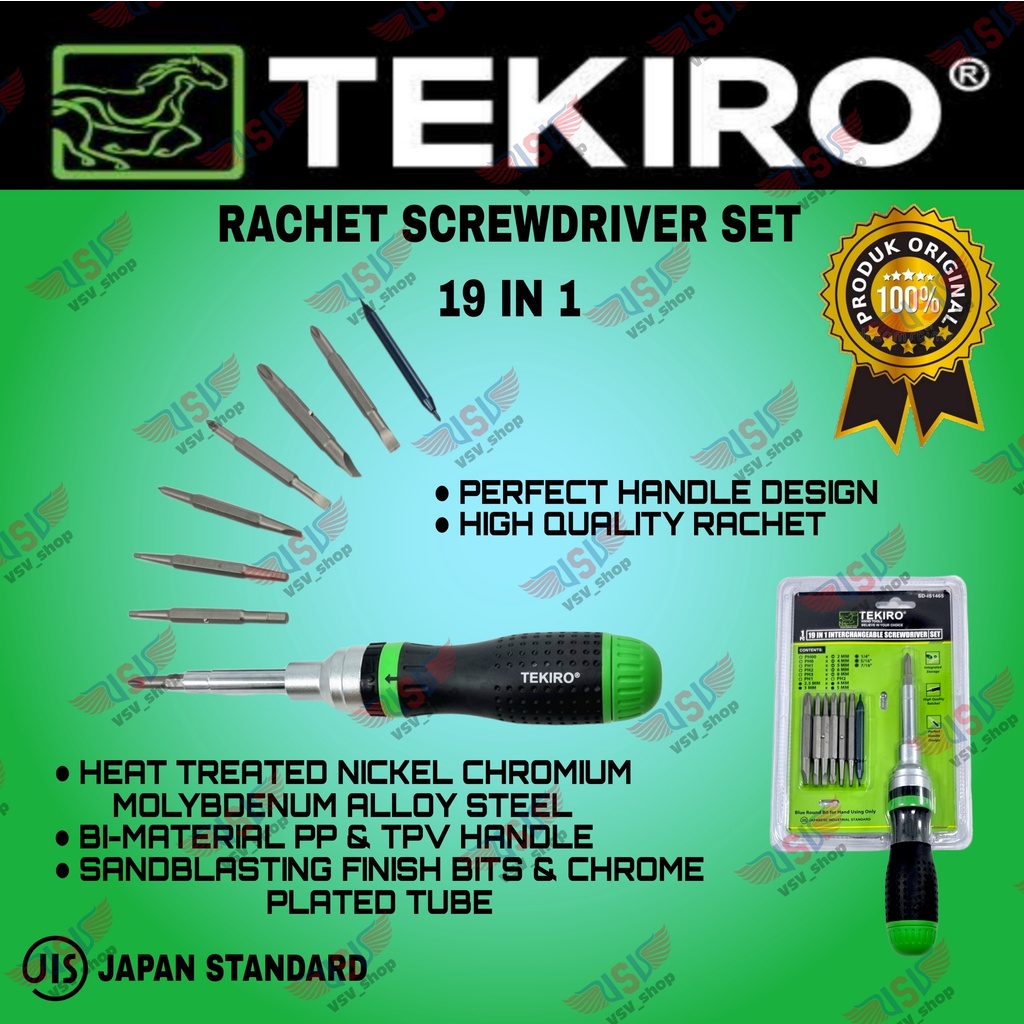 TEKIRO Obeng Set 19 in 1 Obeng Rachet Screwdriver Set 19in1