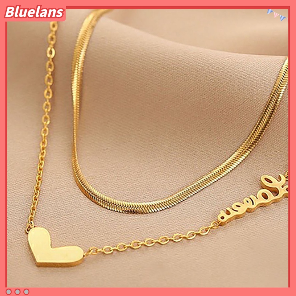 Kalung Choker Liontin Hati Bahan Stainless Steel Double Layer Adjustable Untuk Wanita