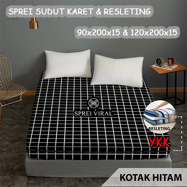 Sarung Kasur Busa Resleting 90x200x15 120x200x15/Sprei Resleting Homemade No.4 Single 3 Double Korean Style Aesthetic Emily Tartan Anjana Grid Katun